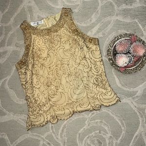 NWOT🌷JKARA NY🌷Gold metallic beaded lined  sleeveless zip back top